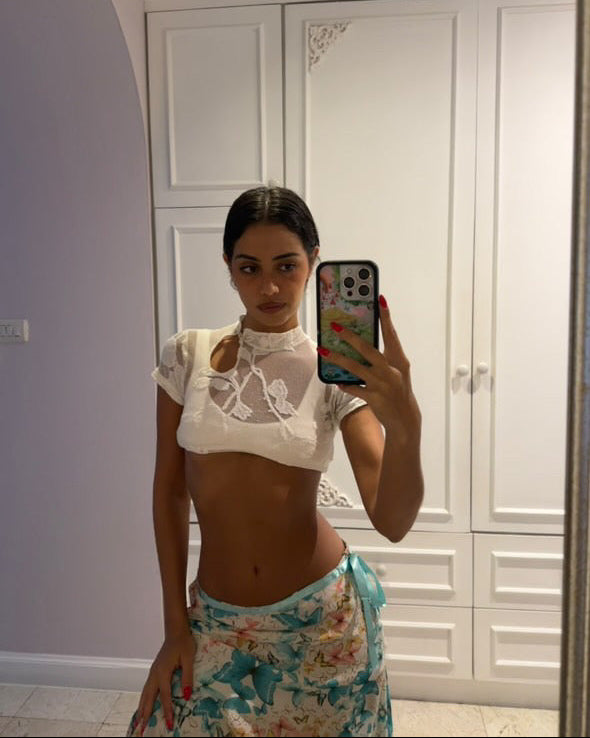 the iris open neck top velvet floral