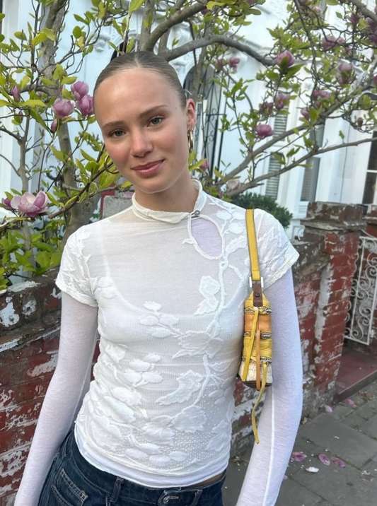 the iris open neck top velvet floral