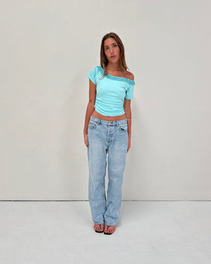 the mira top in aquamarine