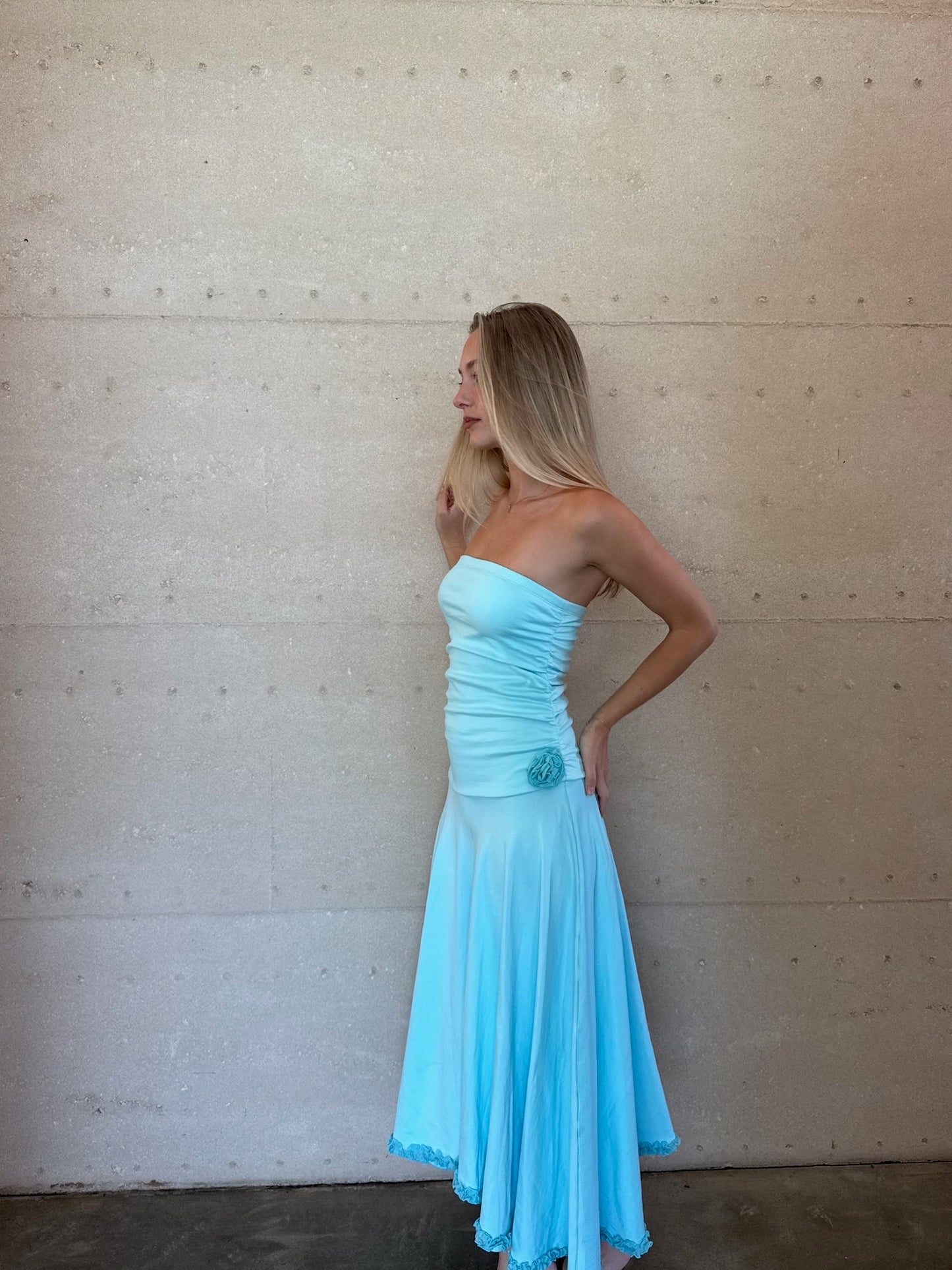 the mira dress in aquamarine