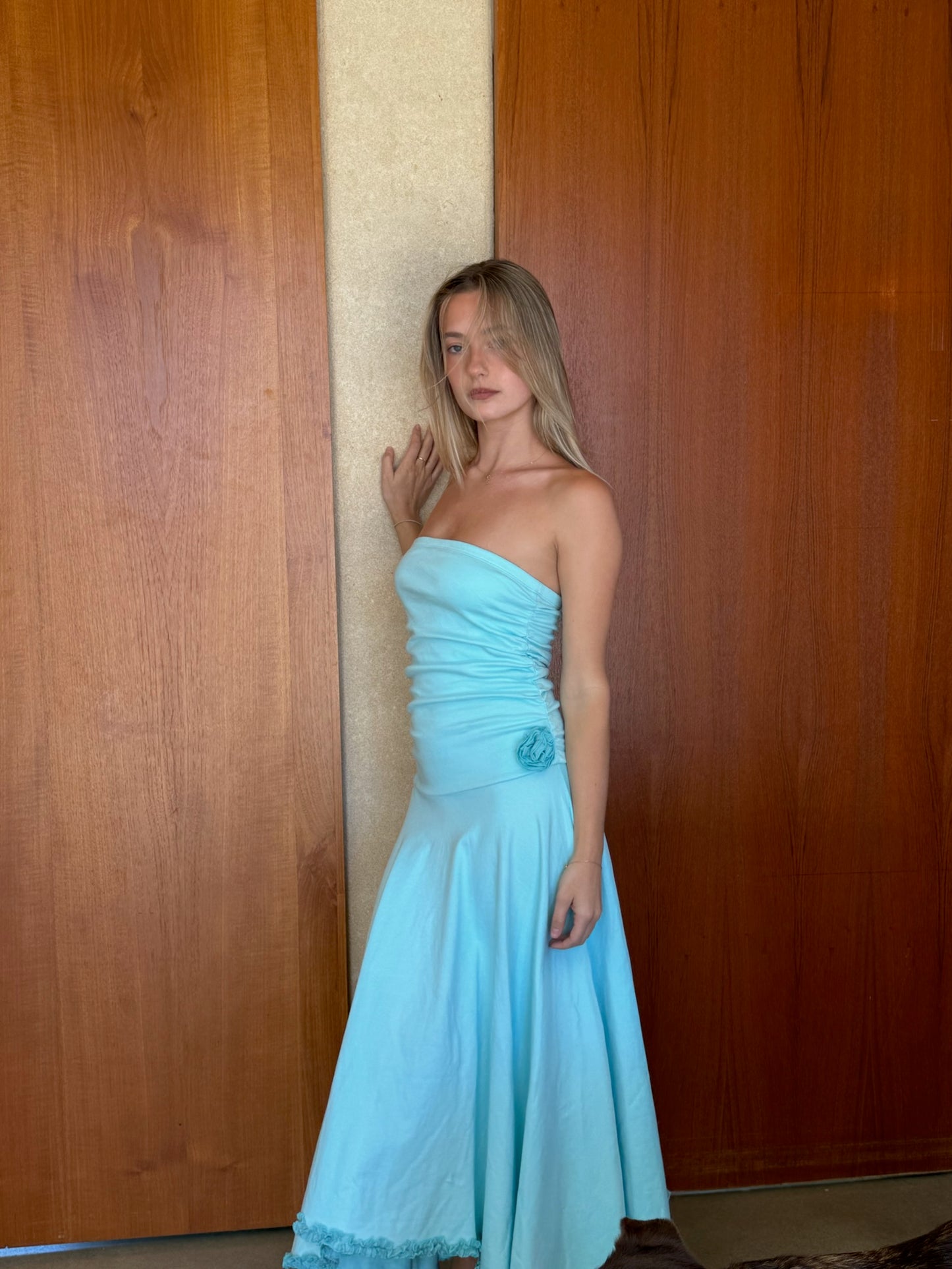 the mira dress in aquamarine