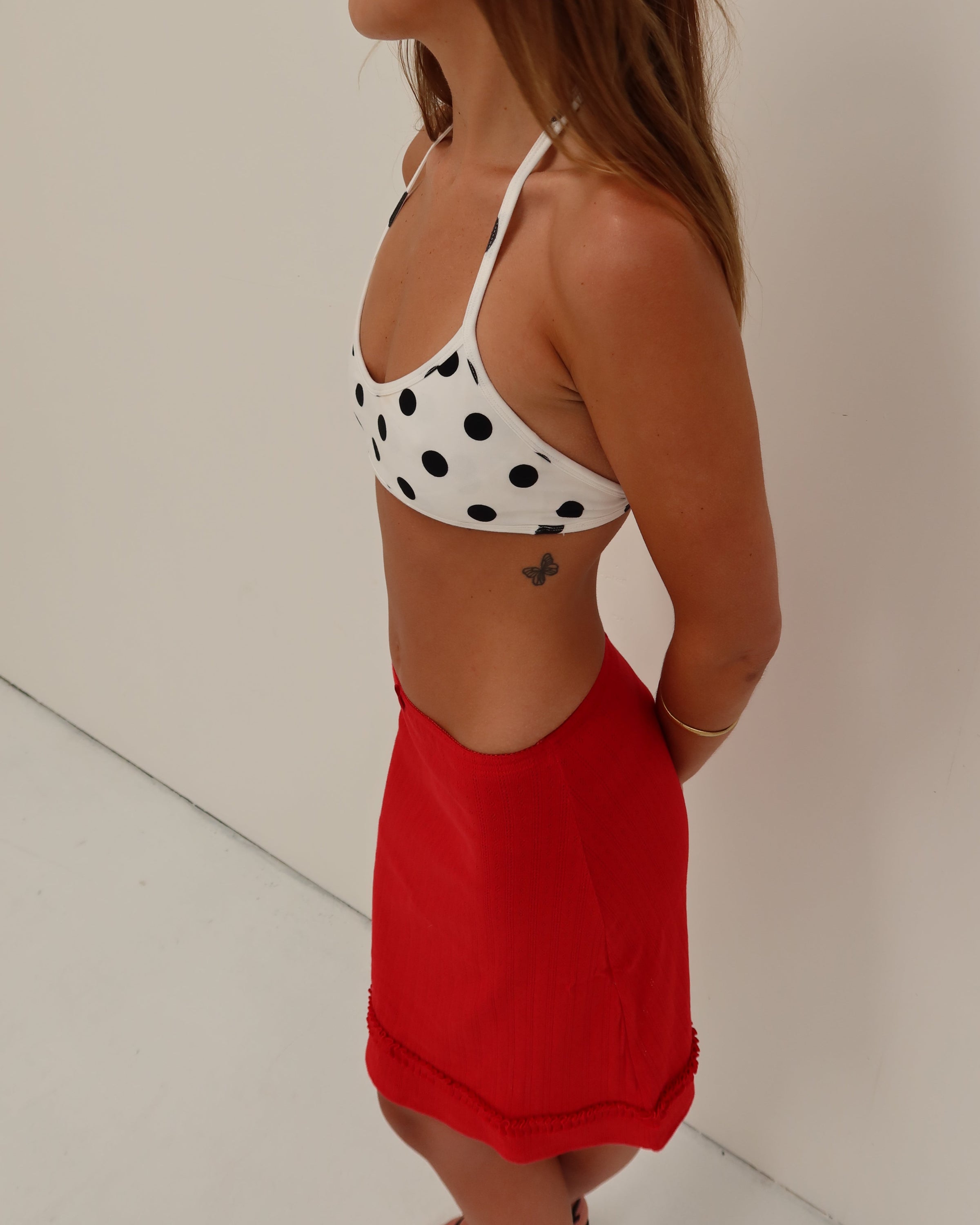 the lola halter bra white in polka dot
