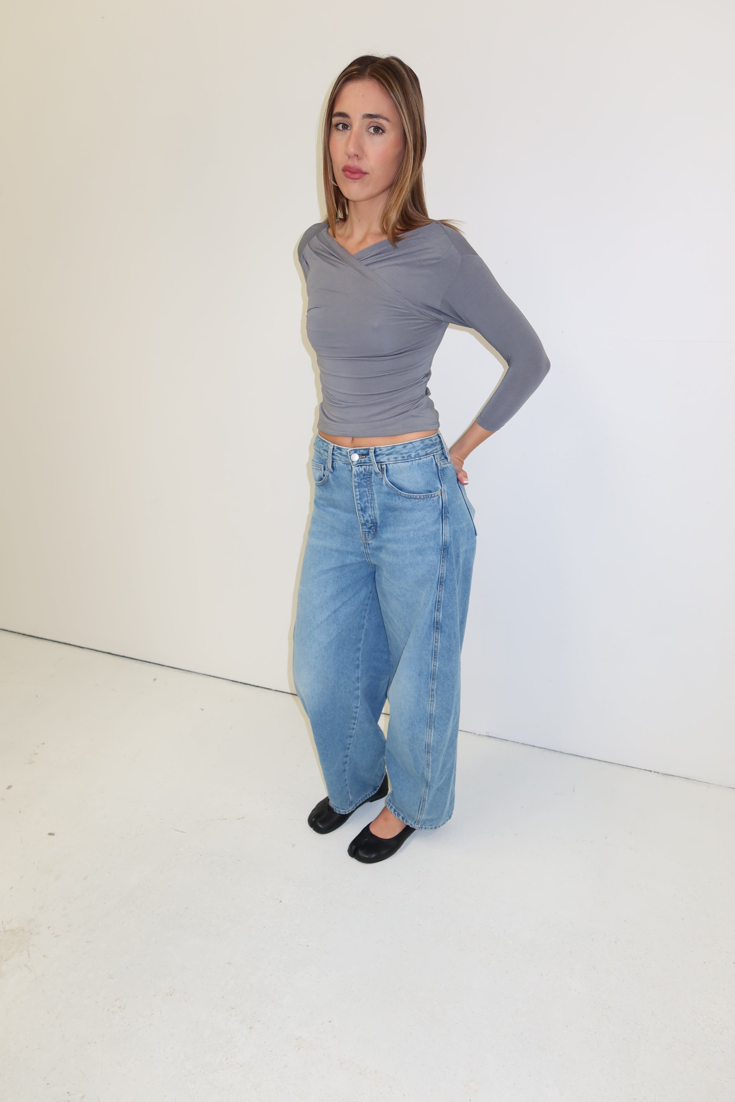 Romy 3/4 Sleeve Top Grey