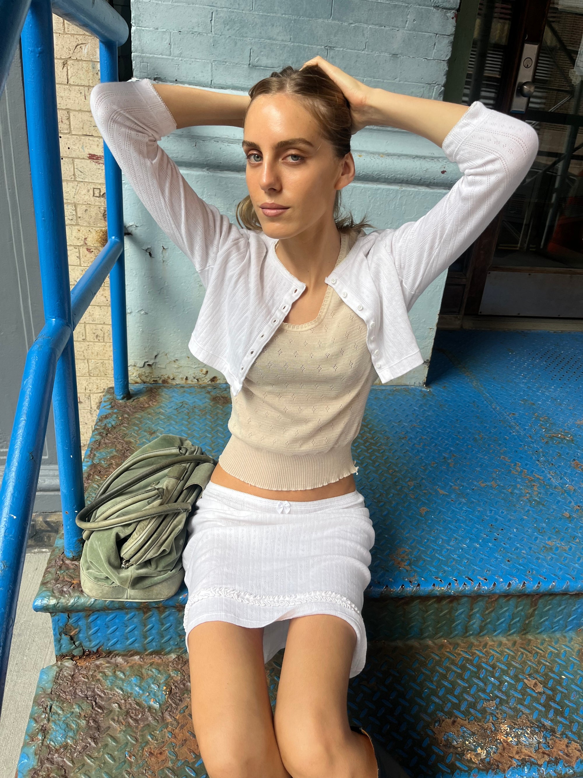 Camille Cardigan Pointelle White