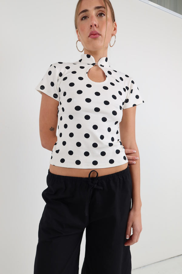 Lola Top White Polka Dot