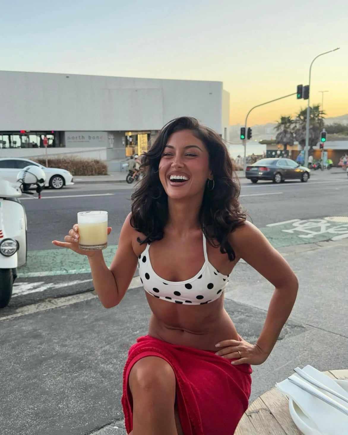 the lola halter bra white in polka dot