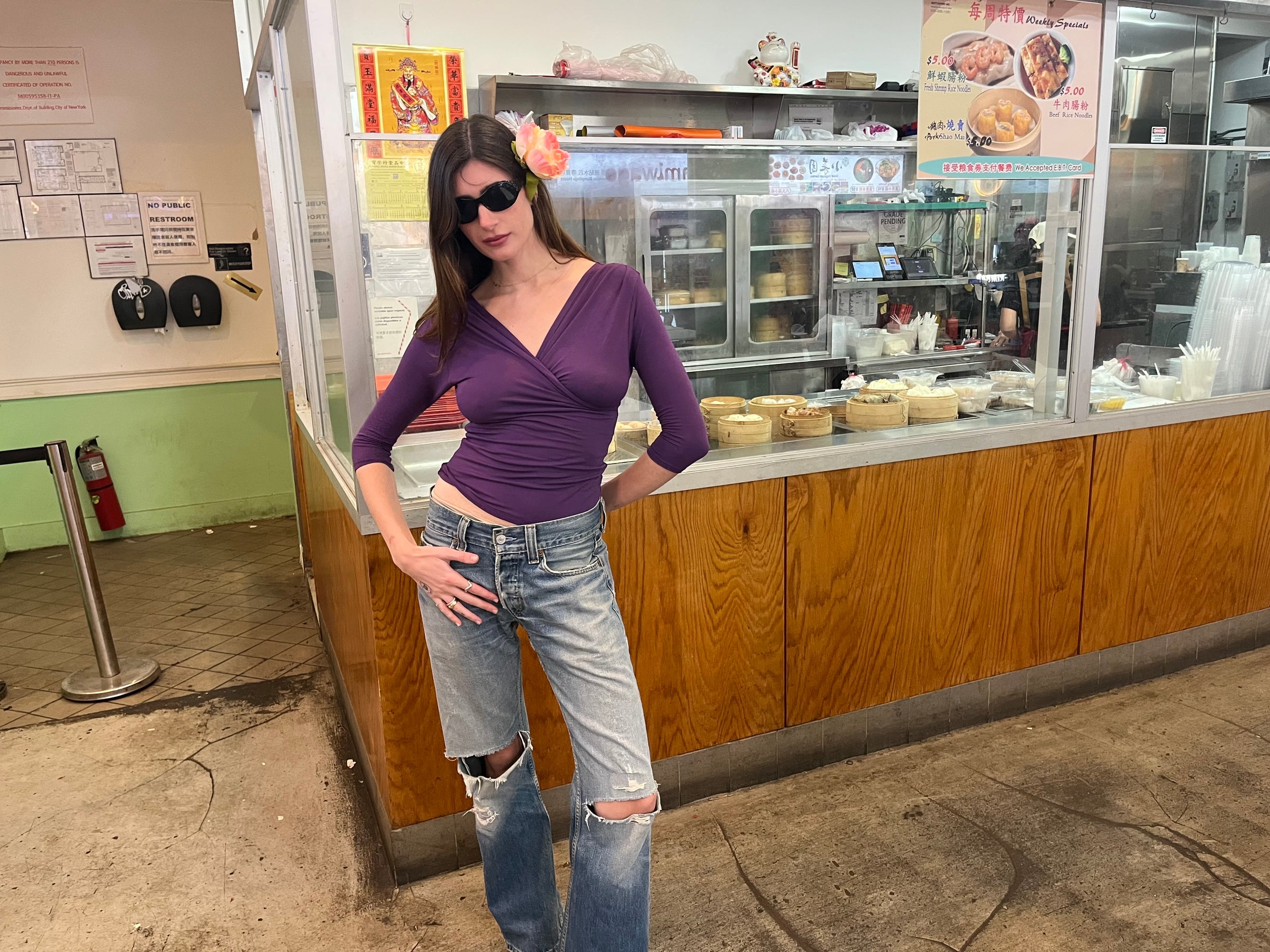 the romy 3/4 sleeve top aubergine