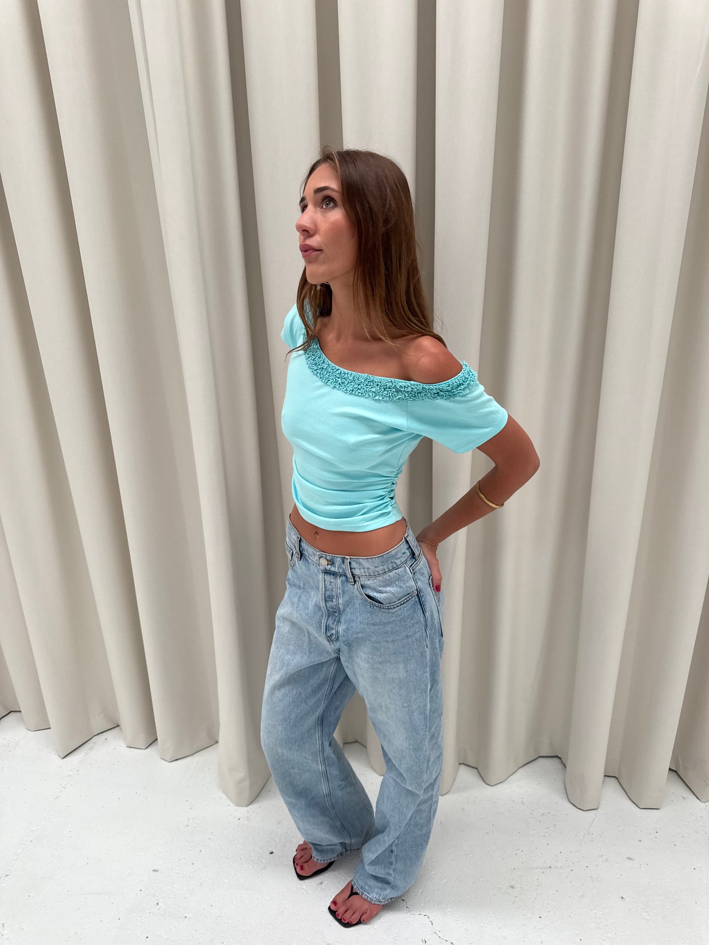 the mira top in aquamarine