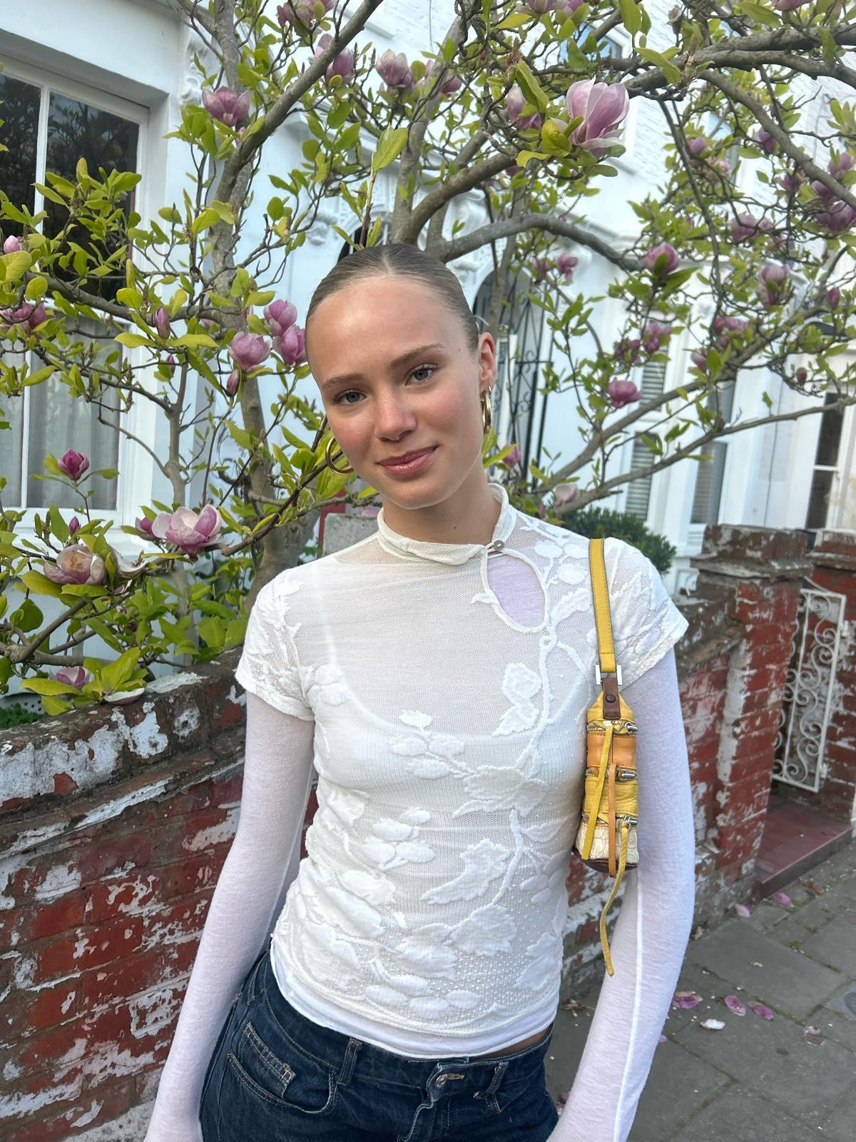 the iris open neck top velvet floral